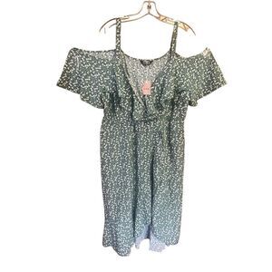 Cold-Shoulder Midi Dress in Green Floral